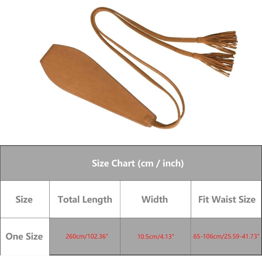 Womens Faux Suede Tassel Belt Vintage Bow Tie Waistband for Dress or Coat - Picture 5 of 6